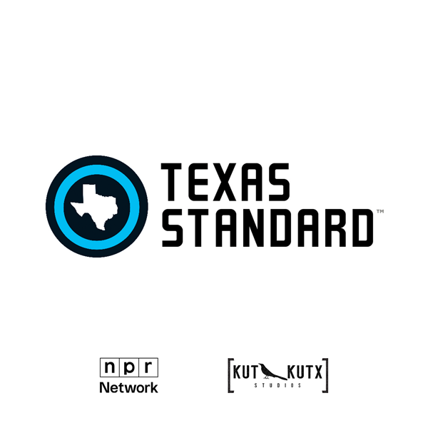 Texas Standard logo of the state of Texas illustration at the center of black and blue rings like a target